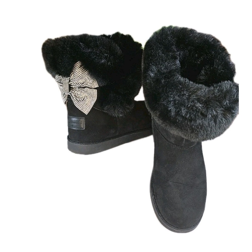 Juicy Couture Krazey Kute Black Fur LinedBoots/ Silver Bow Size 5.5 (Worn Once)